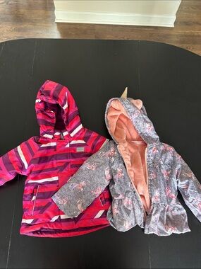 Girls' Pink Stripe & Gray Unicorn Hooded Jackets - Set of 2